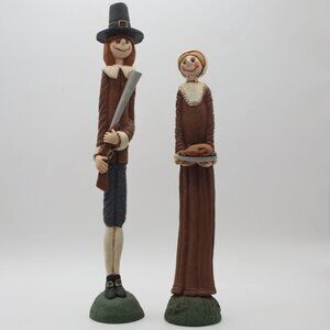 Vintage Skinny Figurines Pilgrim Folk Art Thanksgiving Decorations